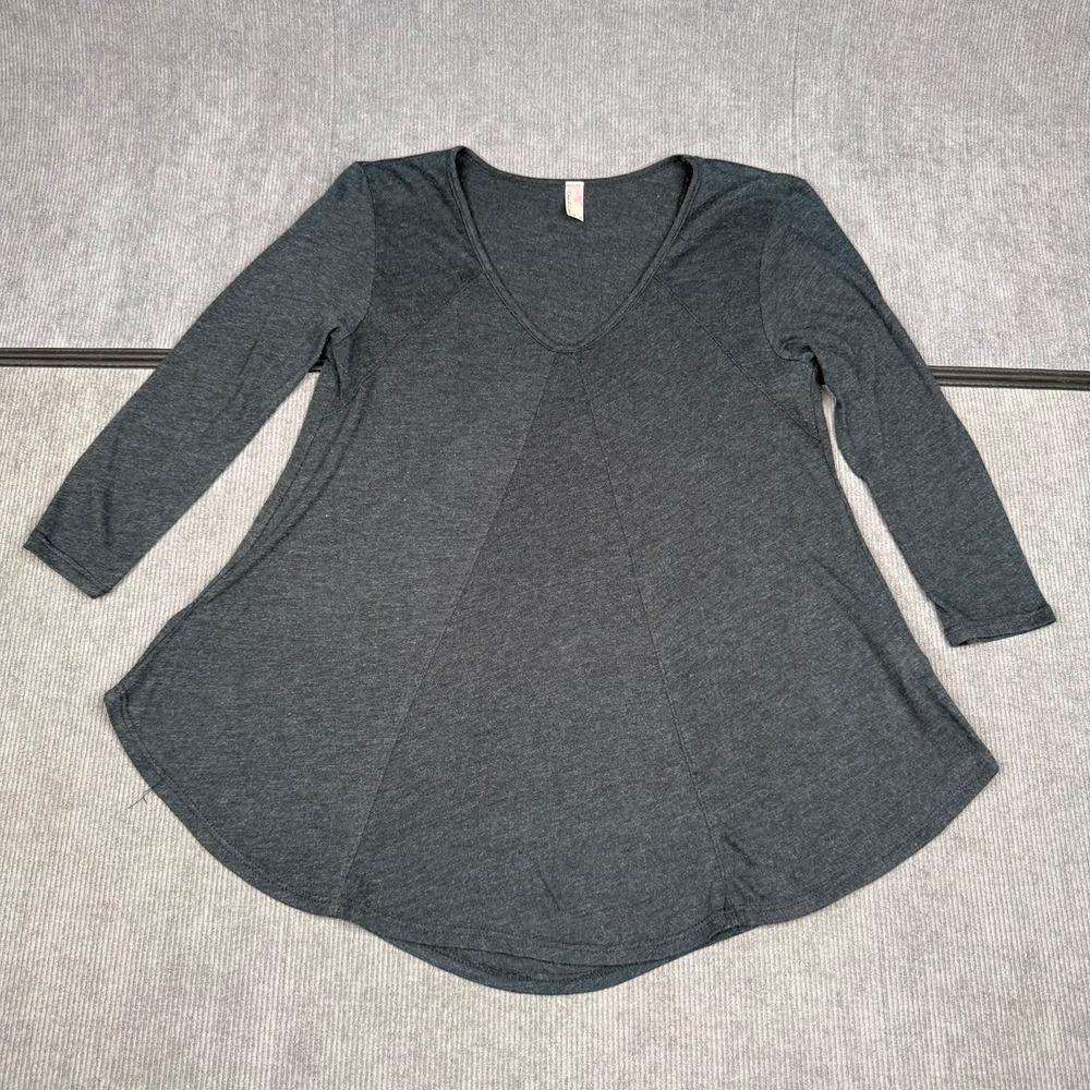 Chris & Carol Charcoal Gray V-Neck A-Line Tunic y2k Top 3/4 Sleeve Small vtg